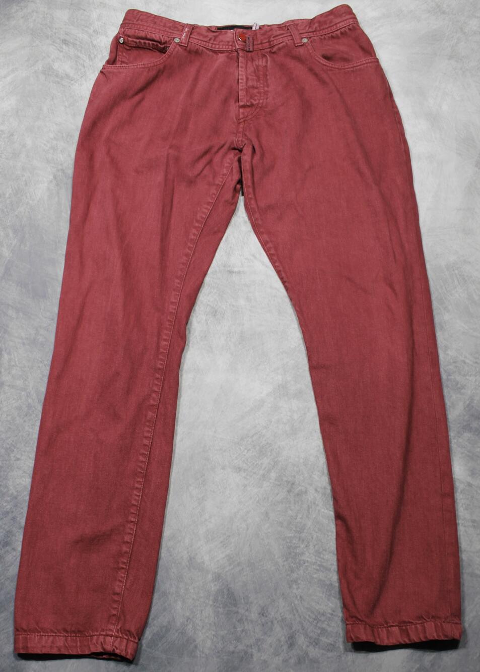 Kiton Jeans Mens 33x32 Red Cotton Denim Tapered Button Fly Made In Italy